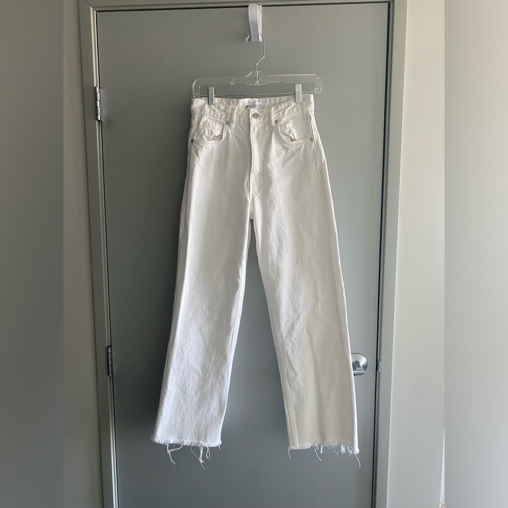 ZARA White Straight Wide Leg Jeans